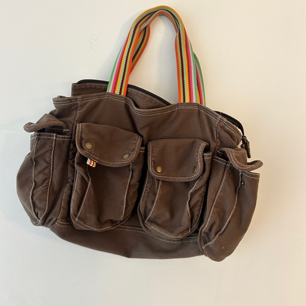 Old Navy Brown Tote with Multicolor Straps